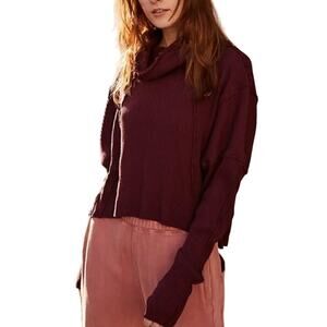 Free People Burgundy Juicy Long Sleeve Top Womens M Cowl Neck Thermal Oversized